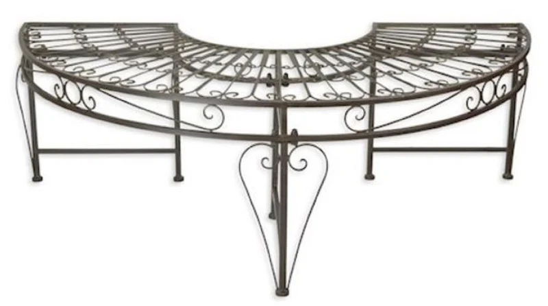 Casa Padrino Jugendstil Gartenbank Braun 135 x 67 x H. 45,5 cm - Halbrunde Garten Sitzbank - Metall Baumbank - Barock & Jugendstil Garten Möbel