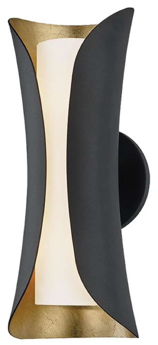 Casa Padrino Luxus LED Wandleuchte Schwarz / Gold / Weiß 12,7 x 13,97 x H. 34,29 cm - Wohnzimmer Wandleuchte - Hotel Wandleuchte - Restaurant Wandleuchte - Luxus Leuchten - Luxus Interior