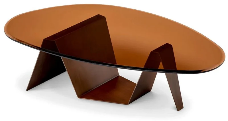 Casa Padrino Luxus Couchtisch mit Glasplatte dunkel Messing / Braun 130 cm