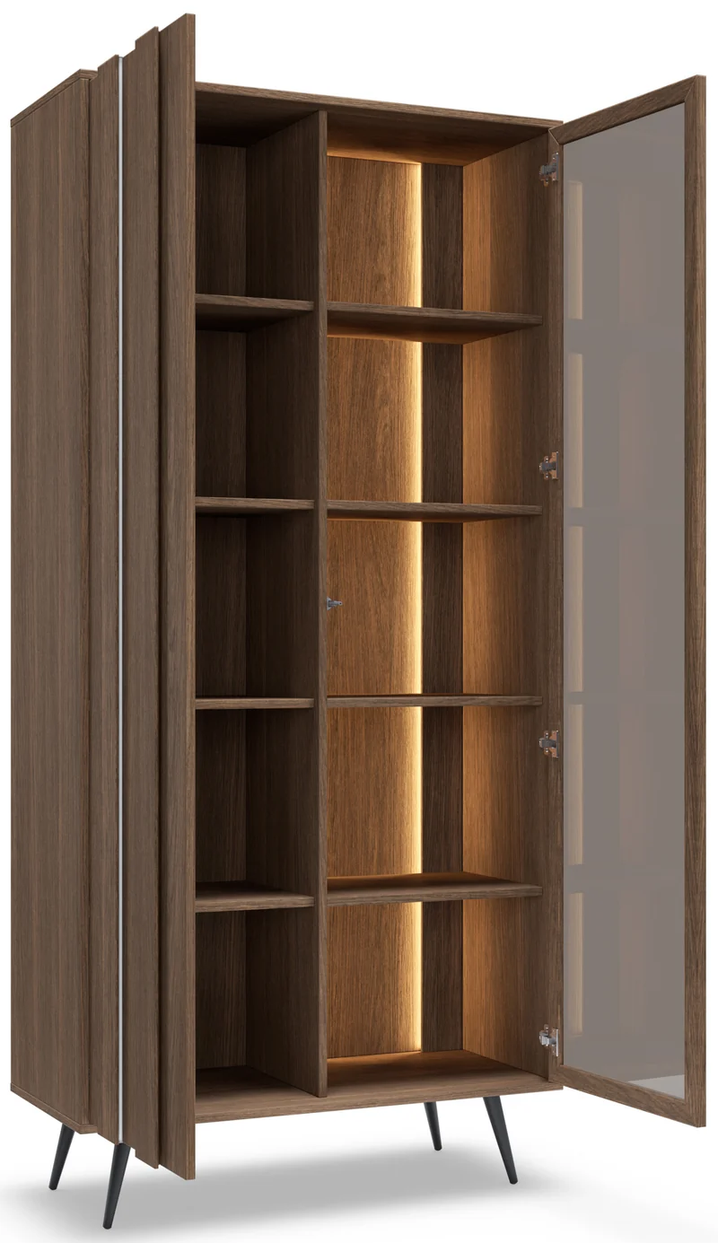 Zweiflügelige Vitrine Amaro mit LED-Beleuchtung, 94 cm, Eiche Dunin