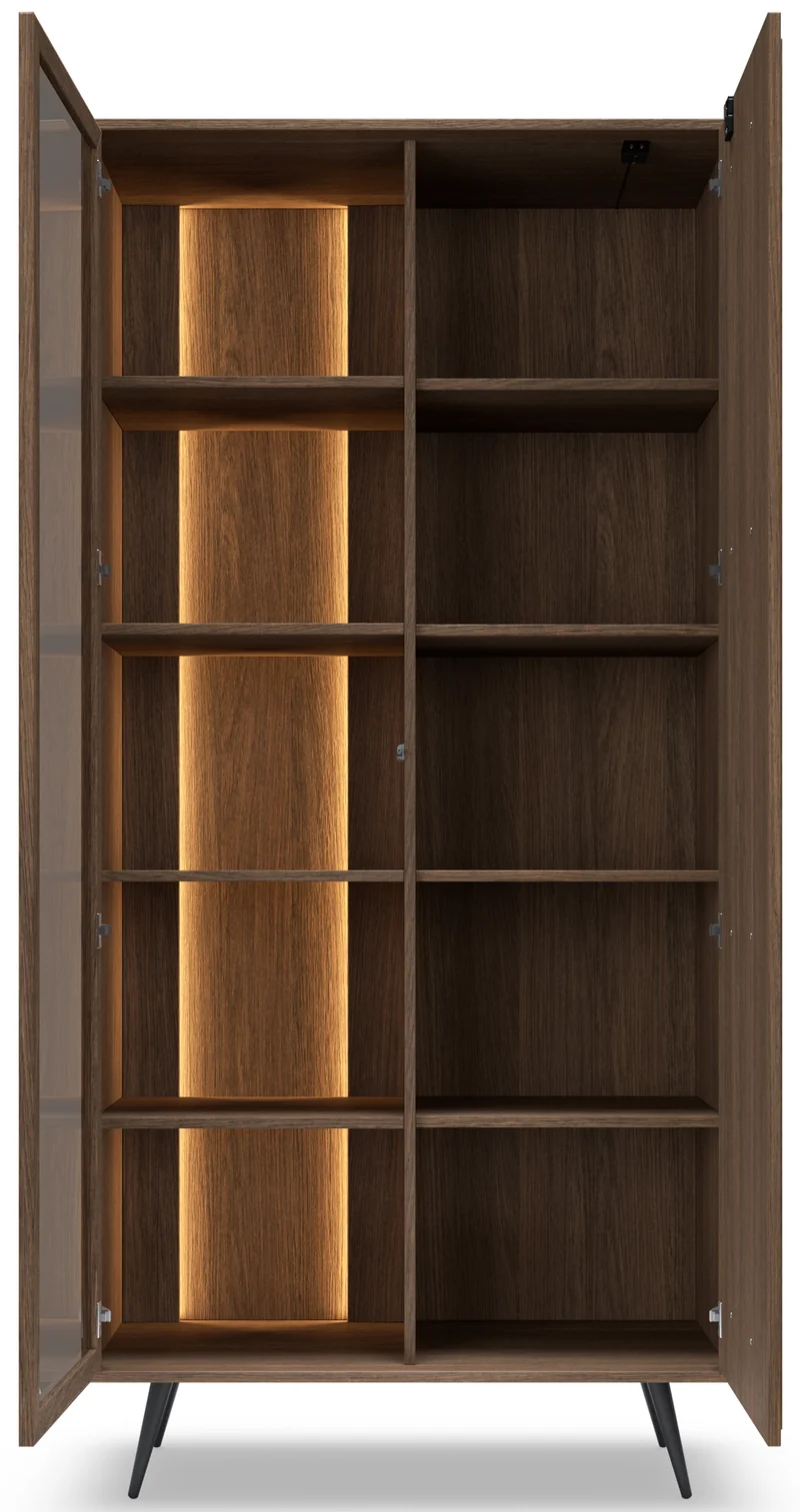 Zweiflügelige Vitrine Amaro mit LED-Beleuchtung, 94 cm, Eiche Dunin