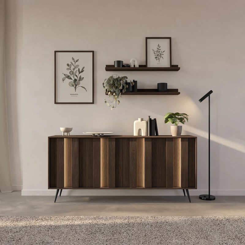 Vier­tü­rige Kommode Amaro mit LED-Beleuchtung, 183 cm, Dunin-Eiche