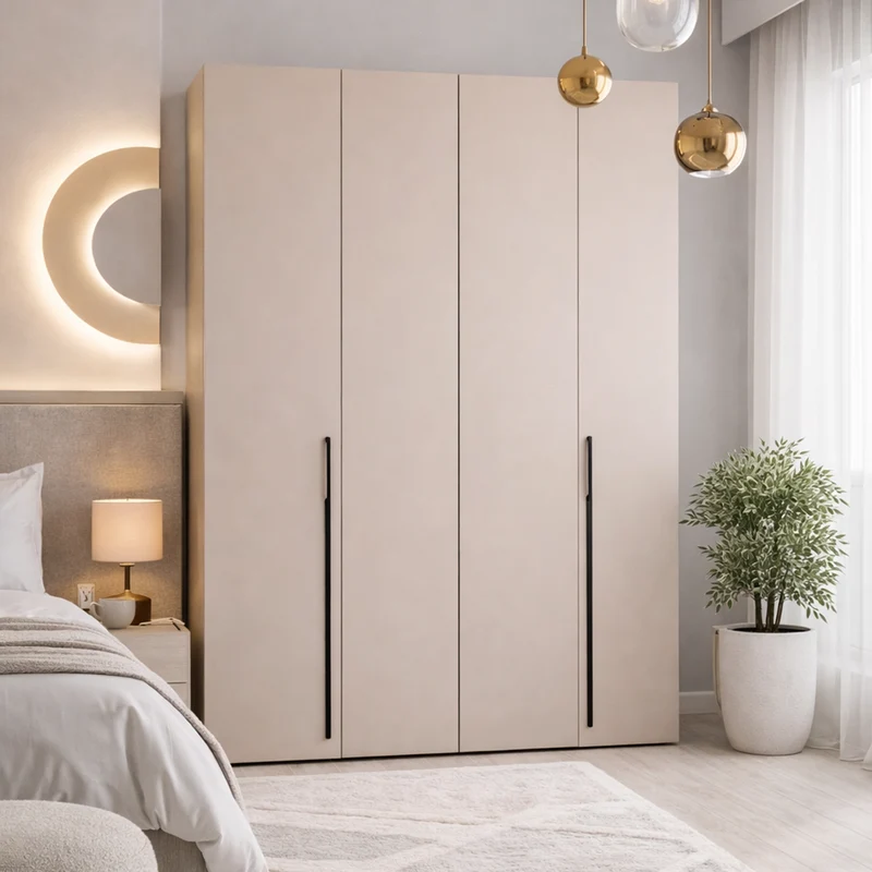 Zweiflügeliger Schrank Bari mit drei Schubladen, 200 cm, Kaschmirfarben