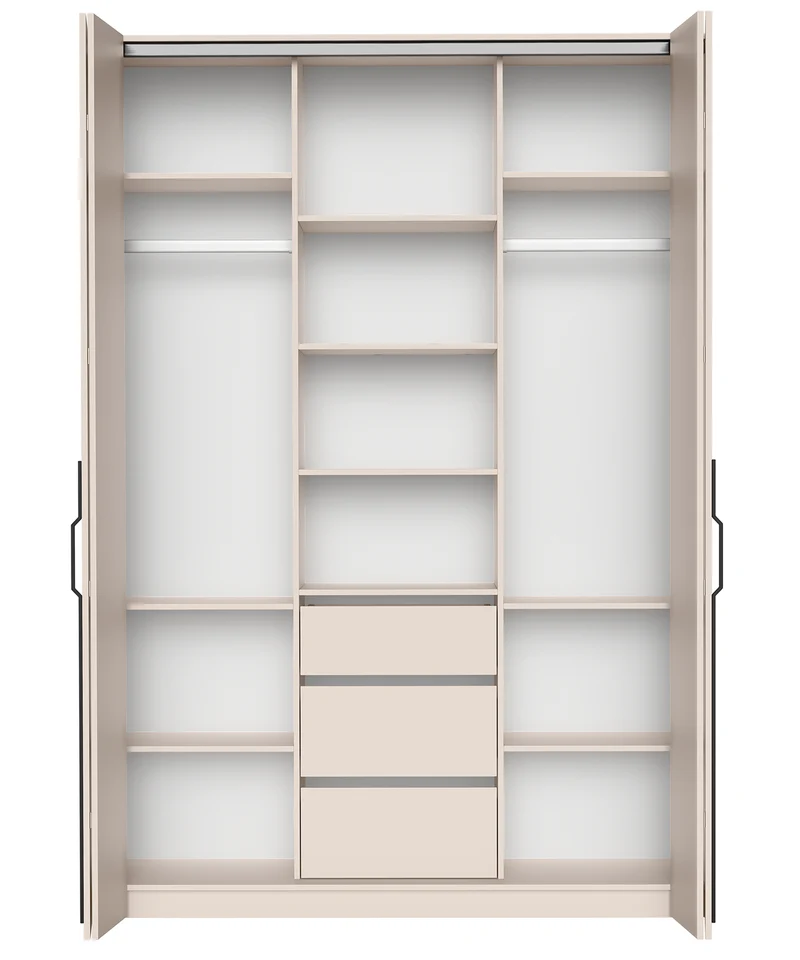Zweiflügeliger Schrank Bari mit drei Schubladen, 170 cm, Kaschmirfarben