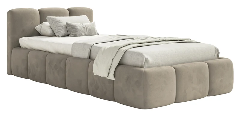 Polsterbett 90x200 cm Cloudy Low, grau-beige, Velours, wasserabweisend und leicht zu reinigen
