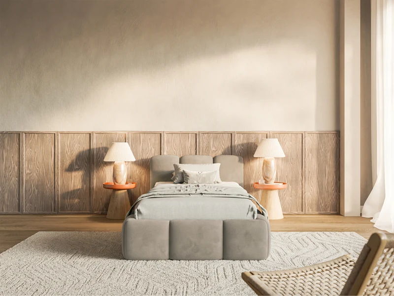 Polsterbett 90x200 cm Cloudy Low, grau-beige, Velours, wasserabweisend und leicht zu reinigen