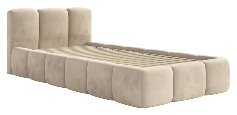 Polsterbett 90x200 cm Cloudy Low hellbeige Velours, wasserabweisend und pflegeleicht
