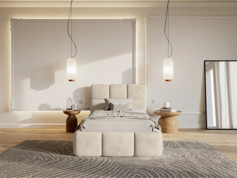 Polsterbett 90x200 cm Cloudy hellbeige Velours, wasserabweisend und pflegeleicht