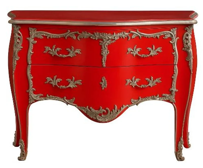 Casa Padrino Barock Kommode mit 2 Schubladen Antik Rot / Silber - Handgefertigte Massivholz Kommode im Barockstil - Handgefertigte Barock Möbel - Edel & Prunkvoll