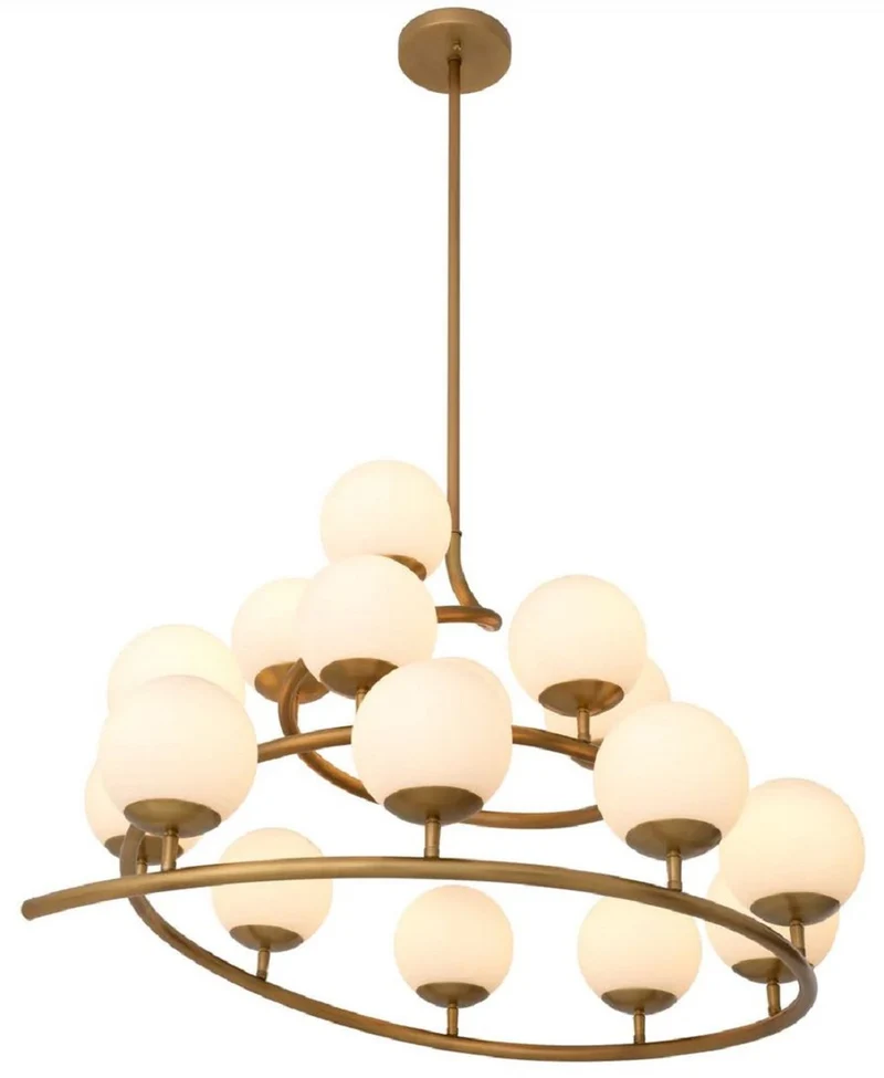Casa Padrino Luxus Kronleuchter Antik Messing / Weiß 105 x 95 x H. 52 cm - Wohnzimmer Kronleuchter mit runden Glas Lampenschirmen - Hotel Kronleuchter - Restaurant Kronleuchter - Luxus Qualität