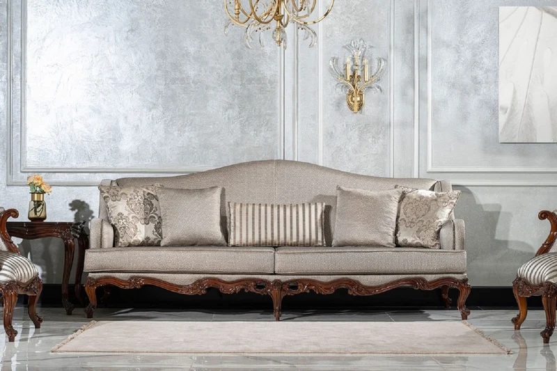 Casa Padrino Luxus Barock Wohnzimmer Set Silber / Braun - 2 Sofas & 2 Sessel & 1 Couchtisch & 2 Beistelltische - Handgefertigte Wohnzimmer Möbel im Barockstil - Edel & Prunkvoll