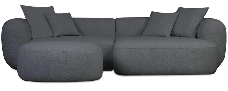 Modulares Ecksofa Baomi L-förmig mit Hocker, rechtsseitig, dunkelgrauer Chenille-Stoff