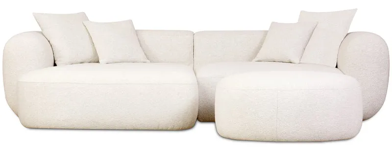 Modulares Ecksofa Baomi, L-förmig, mit Hocker, linksseitig, cremefarbenes Chenille