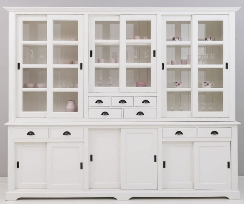 Casa Padrino Landhausstil Esszimmerschrank Weiß 280 x 55 x H. 225 cm - Massivholz Küchenschrank - Esszimmer Möbel im Landhausstil - Landhausstil Esszimmer Einrichtung