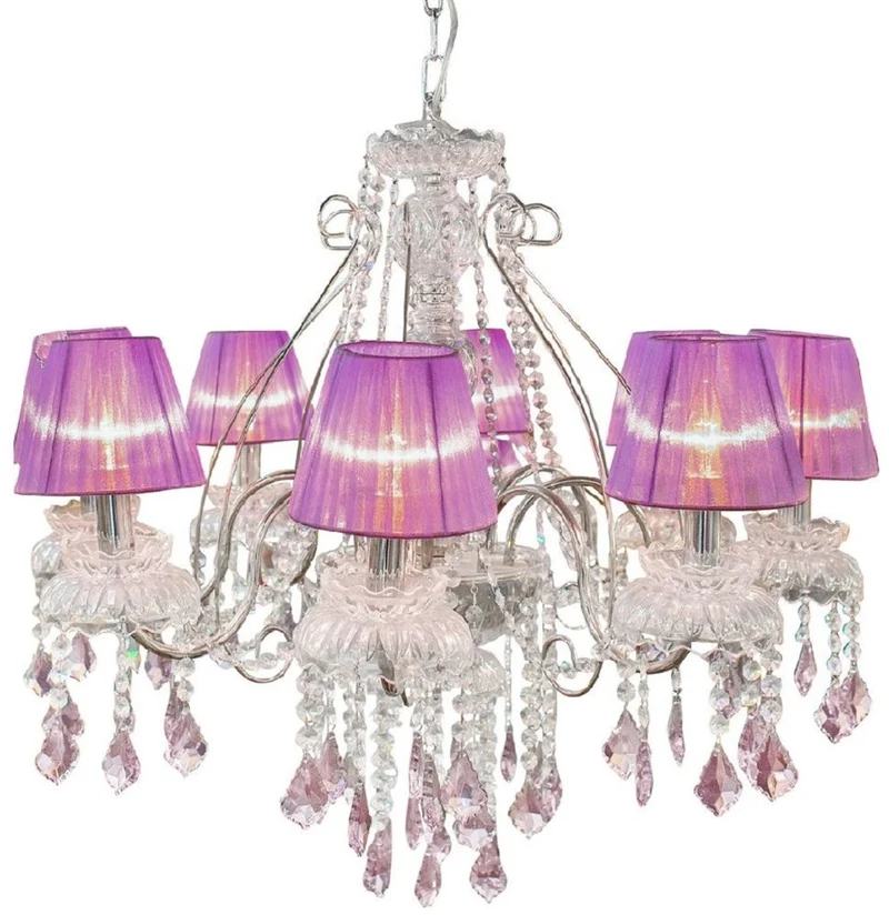 Casa Padrino Luxus Barock Kristall Kronleuchter Silber / Lila Ø 58 cm - Prunkvoller Wohnzimmer Kronleuchter im Barockstil - Hotel Kronleuchter - Barock Kristall Leuchten - Barock Interior