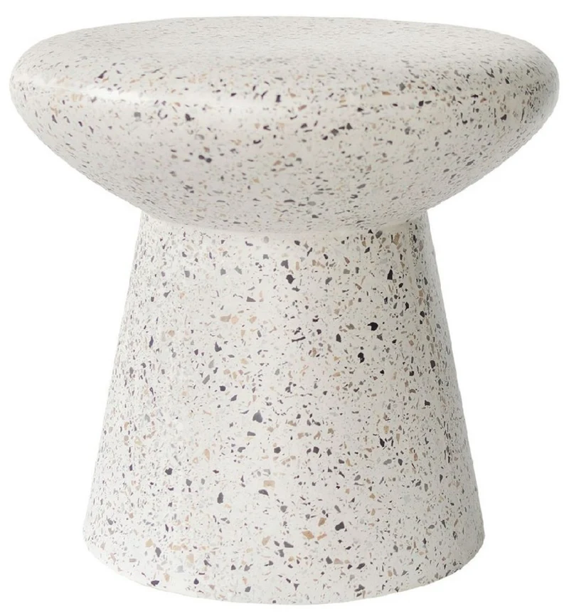 Casa Padrino Luxus Beistelltisch / Hocker Weiß Ø 50 x H. 47 cm - Runder Beton Tisch / Sitzhocker - Wohnzimmer Möbel - Luxus Möbel - Beton Möbel - Luxus Einrichtung - Wohnzimmer Einrichtung