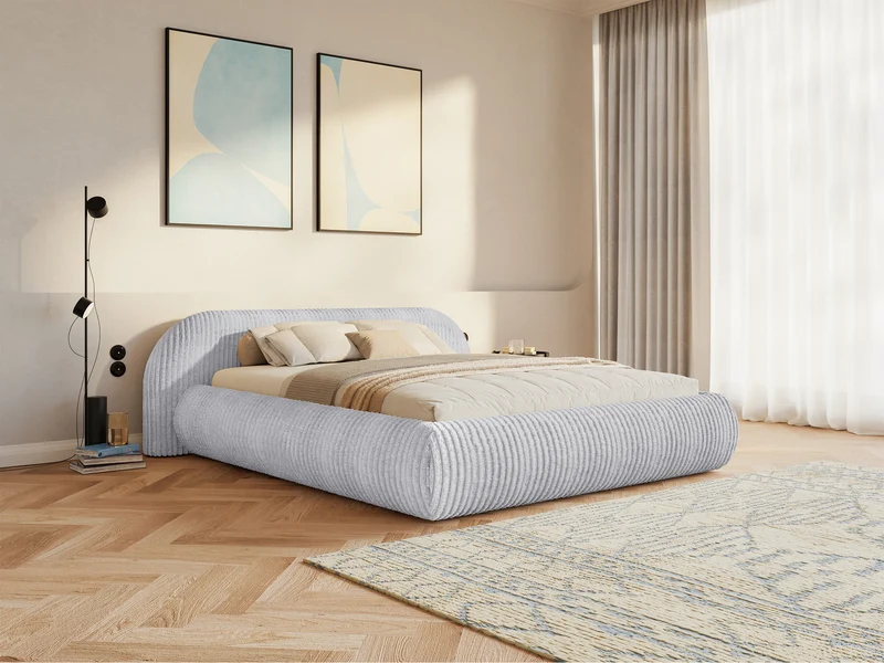 Polsterbett 180x200 cm Shels Low grau, dicker Cordstoff
