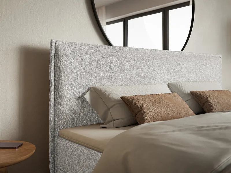 Kontinentalbett 180x200 cm Softie mit Stauraum und Topper, hellgrauer Chenillestoff