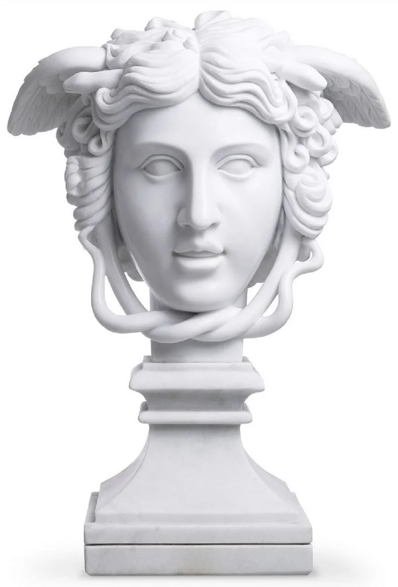 Casa Padrino Luxus Marmor Skulptur Weiß 39 x 27 x H. 58 cm - Deko Figur aus hochwertigem Marmor - Edle Damenbüste mit Sockel - Luxus Deko Accessoires