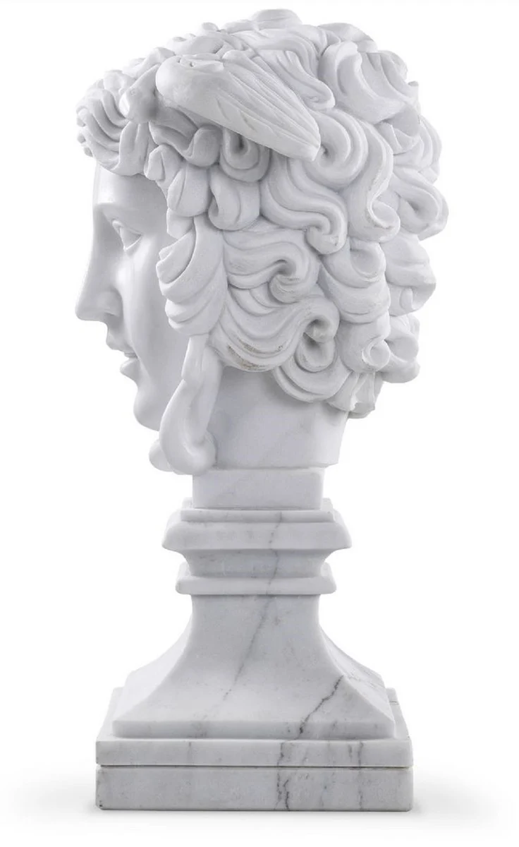 Casa Padrino Luxus Marmor Skulptur Weiß 39 x 27 x H. 58 cm - Deko Figur aus hochwertigem Marmor - Edle Damenbüste mit Sockel - Luxus Deko Accessoires