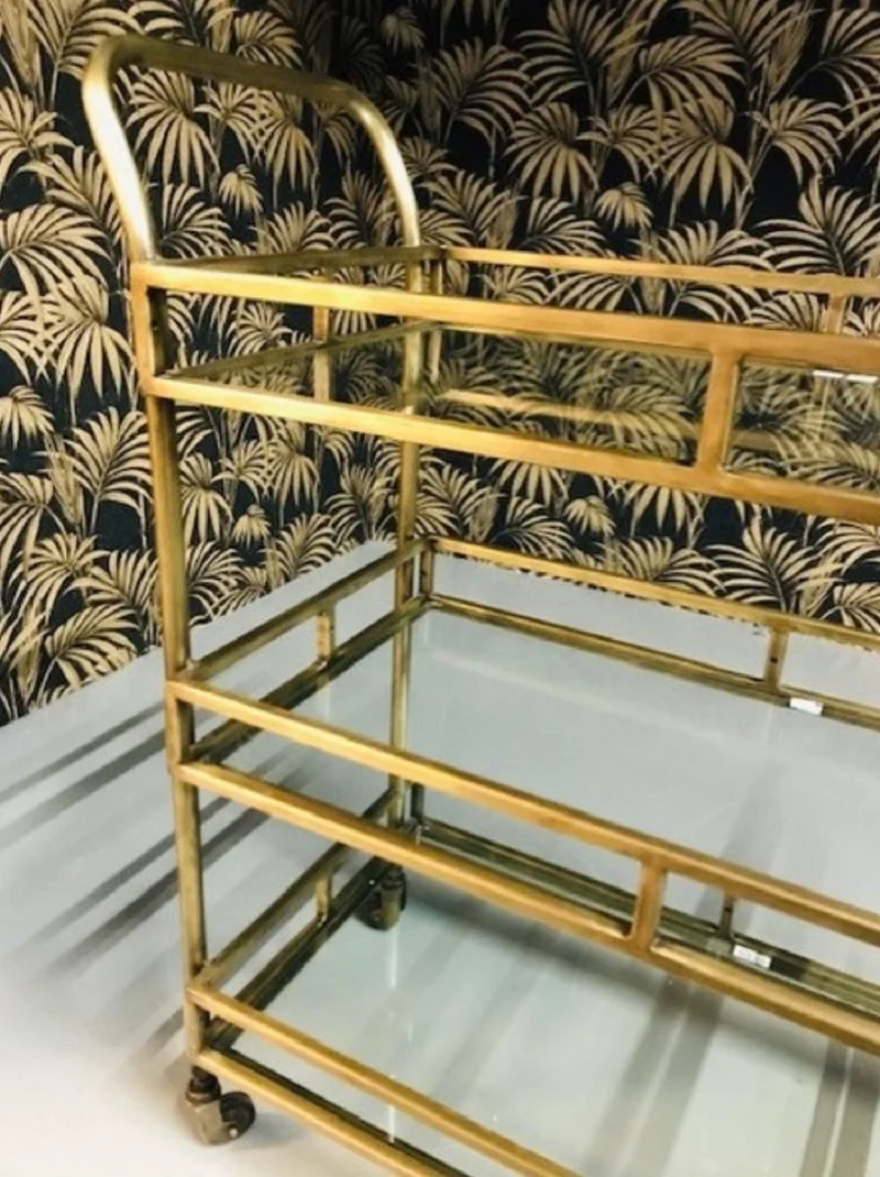 Casa Padrino Luxus Metall Servierwagen mit Glasplatten Messingfarben 86 x 68 x H. 90 cm - Hotel Restaurant Gastronomie Trolley - Luxus Accessoires