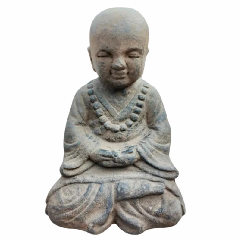 Buddha Figur PRAY 40cm Antik-Schwarz Zement Outdoor-Deko