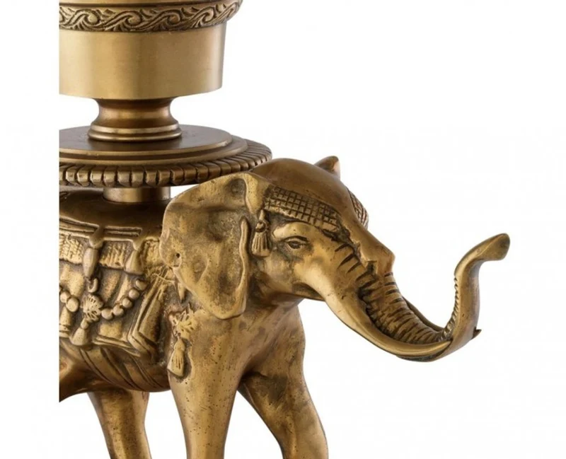 Casa Padrino Luxus Kerzenhalter Elefant Messing Finish mit Granit Sockel, 30,5 x 24 x 64 cm