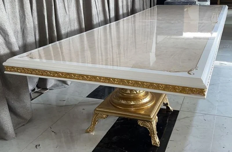 Casa Padrino Luxus Barock Esstisch Creme / Weiß / Gold - Riesiger Massivholz Esszimmertisch - Esszimmer Möbel im Barockstil - Barock Möbel - Barock Einrichtung - Edel & Prunkvoll