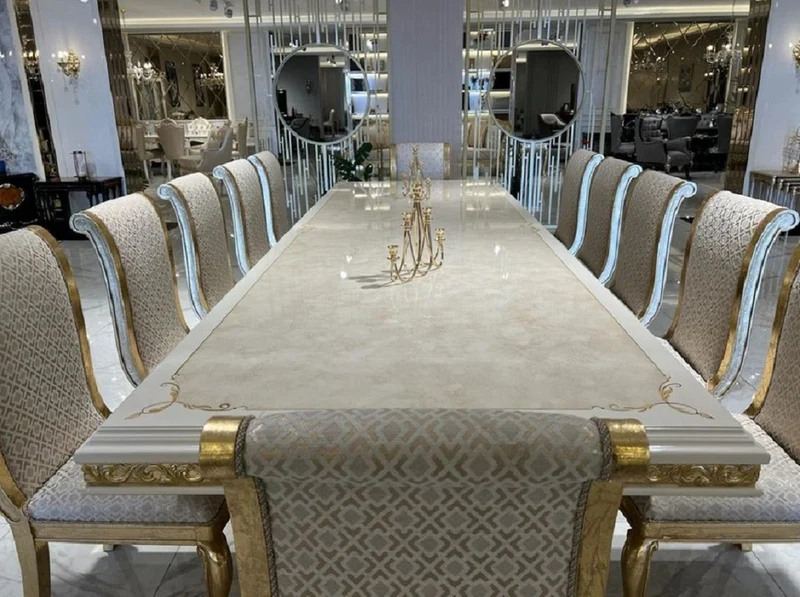 Casa Padrino Luxus Barock Esstisch Creme / Weiß / Gold - Riesiger Massivholz Esszimmertisch - Esszimmer Möbel im Barockstil - Barock Möbel - Barock Einrichtung - Edel & Prunkvoll