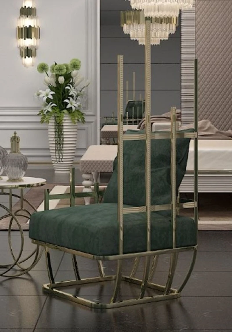Casa Padrino Luxus Designer Sessel rechte Seite mit Kissen Grün / Gold 68 x 68 x H. 153 cm - Wohnzimmer Möbel - Hotel Möbel - Luxus Möbel