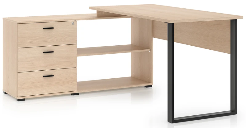 Eckschreibtisch mit Schrank Odelis mit drei Schubladen 168x138 cm Lindberg-Eiche