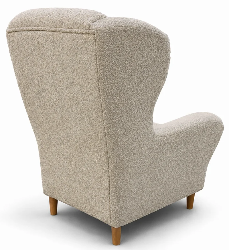 Ohrensessel Teddlo mit Fußhocker, beige Chenille, Buchenholzbeine