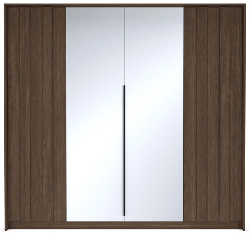Vier­türiger Amaro-Kleiderschrank mit Spiegel und LED-Beleuchtung, 223 cm, Eiche Dunin