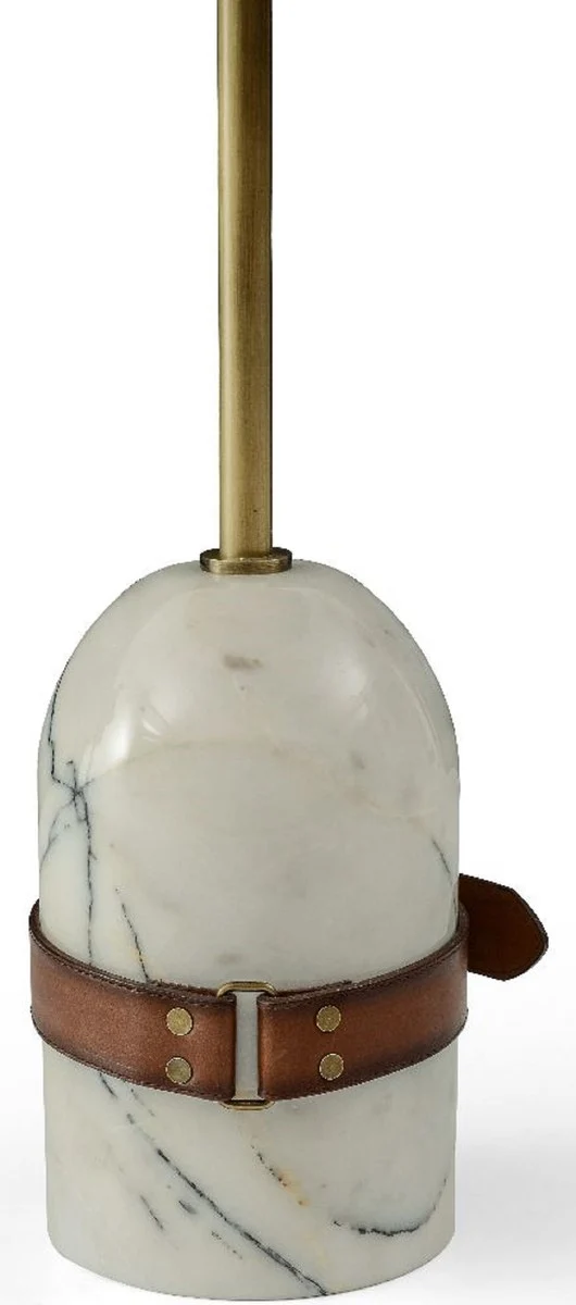 Casa Padrino Luxus Beistelltisch Braun / Messing / Weiß Ø 29,5 x H. 51,5 cm - Runder Tisch mit Marmorfuß - Wohnzimmer Möbel - Luxus Möbel