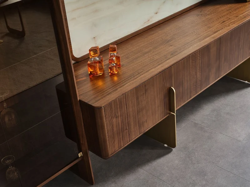 Casa Padrino Luxus Wohnzimmer TV Schrank Set Braun / Creme / Messing - 1 TV Schrank & 1 TV Rückwand & 1 Vitrine & 1 Regalschrank - Wohnzimmer Möbel - Massivholz Möbel - Luxus Möbel