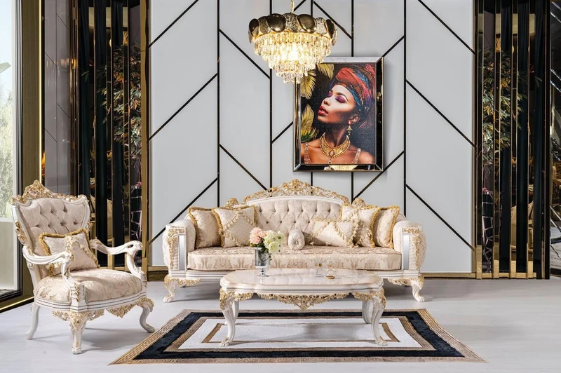 Casa Padrino Luxus Barock Sessel Beige / Weiß / Gold - Prunkvoller Wohnzimmer Sessel mit Glitzersteinen - Barockstil Wohnzimmer Möbel - Luxus Möbel im Barockstil - Edel & Prunkvoll