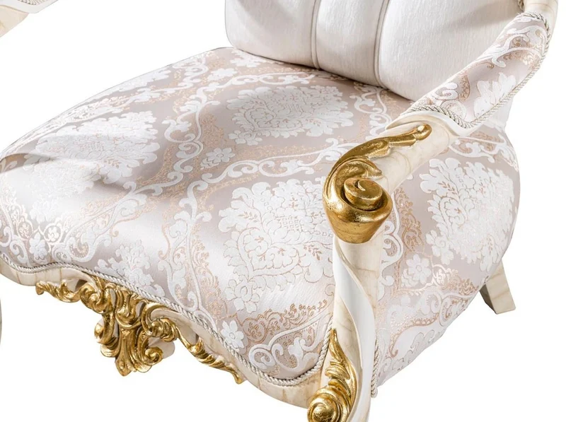 Casa Padrino Luxus Barock Sessel Weiß / Braun / Weiß / Beige / Gold - Prunkvoller Wohnzimmer Sessel mit Glitzersteinen - Barockstil Wohnzimmer Möbel - Luxus Möbel im Barockstil - Edel & Prunkvoll