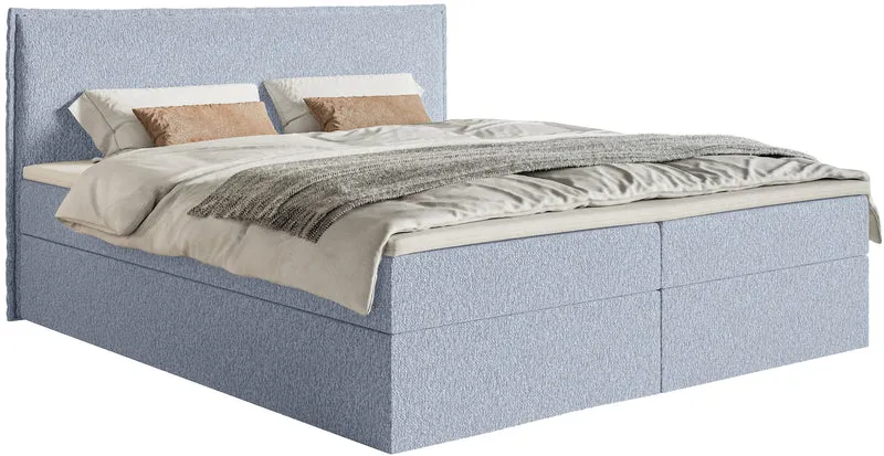 Kontinentalbett 160x200 cm Softie mit Stauraum und Topper, hellblauer Chenillestoff