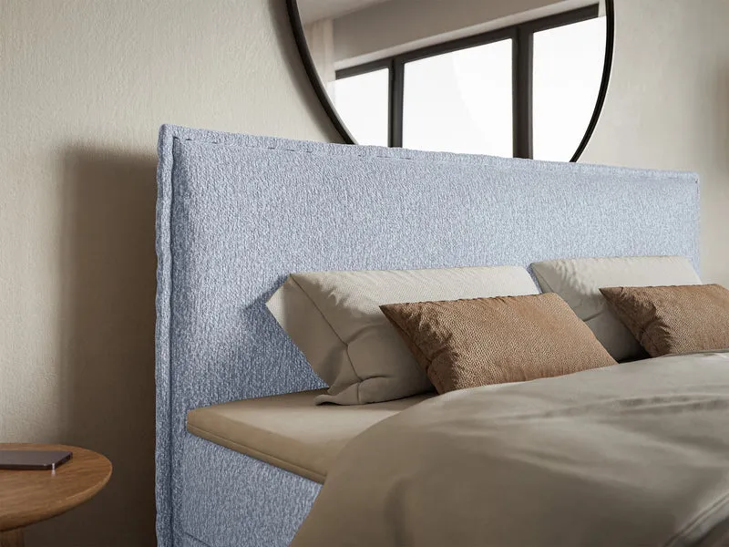 Kontinentalbett 160x200 cm Softie mit Stauraum und Topper, hellblauer Chenillestoff