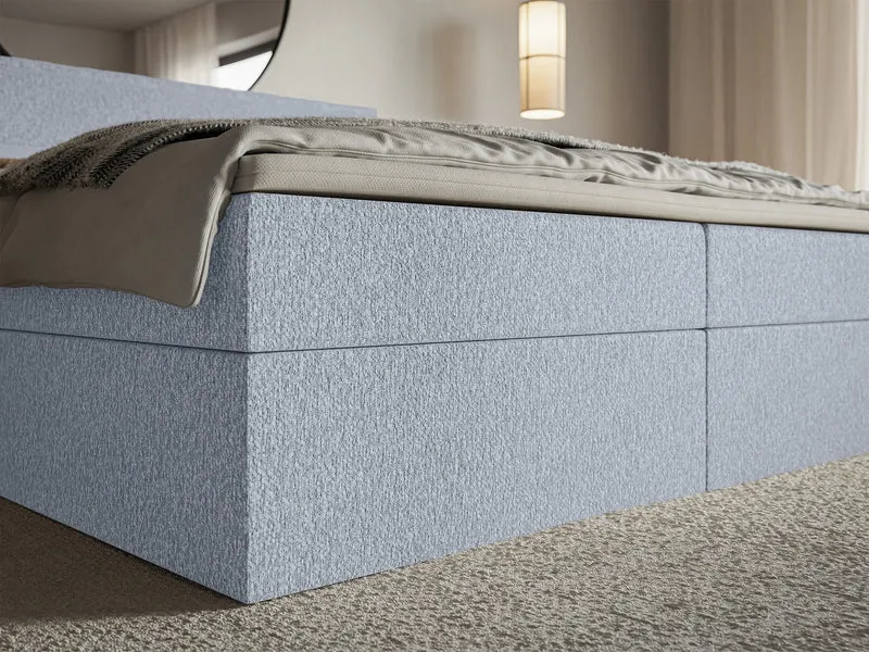 Kontinentalbett 160x200 cm Softie mit Stauraum und Topper, hellblauer Chenillestoff