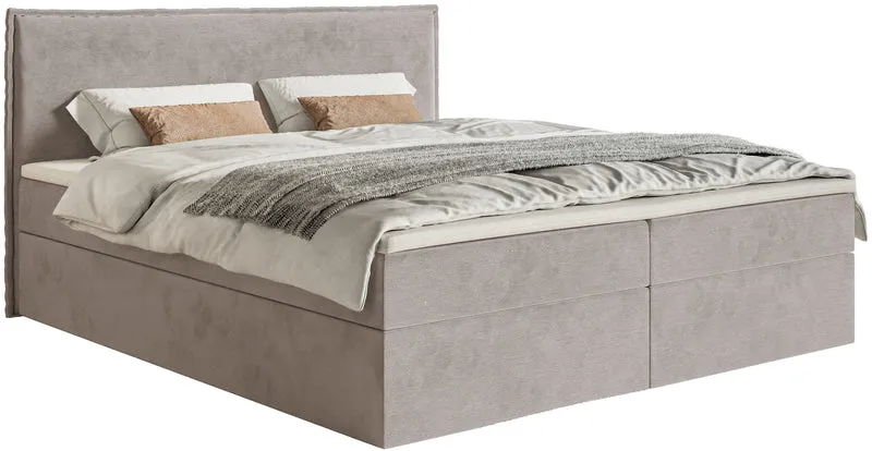 Kontinentalbett 180x200 cm Softie mit Stauraum und Topper, grau-brauner wasserabweisender Samt