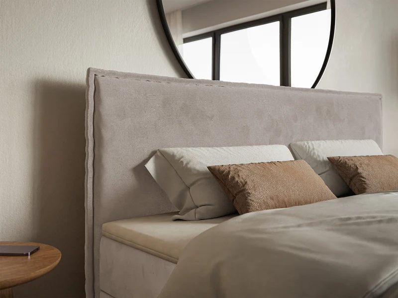 Kontinentalbett 180x200 cm Softie mit Stauraum und Topper, grau-brauner wasserabweisender Samt