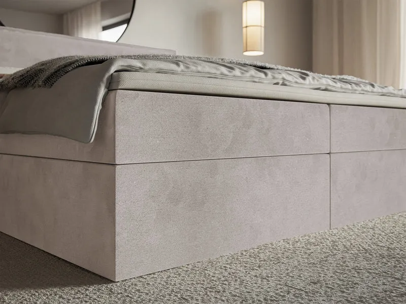 Kontinentalbett 180x200 cm Softie mit Stauraum und Topper, grau-brauner wasserabweisender Samt