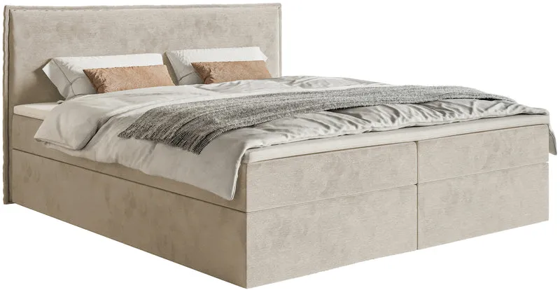 Kontinentalbett 140x200 cm Softie mit Stauraum und Topper, beige Velours, wasserabweisend