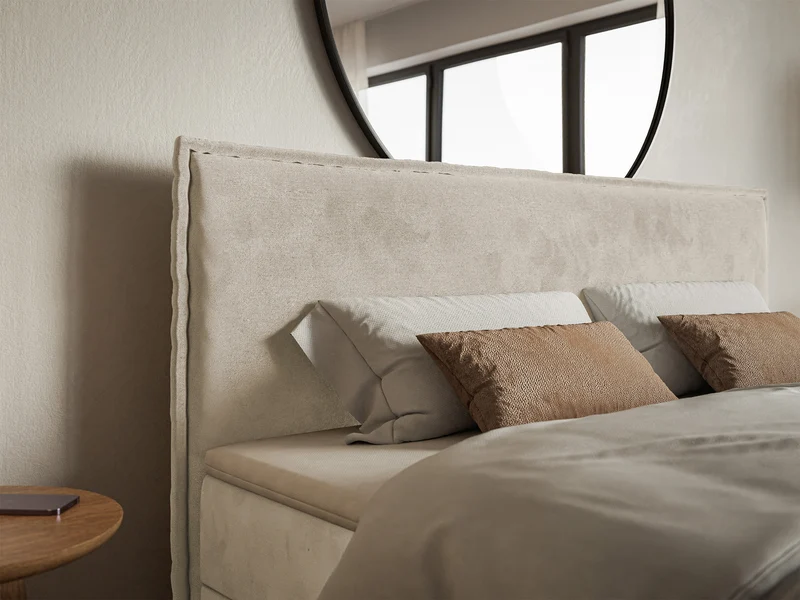 Kontinentalbett 140x200 cm Softie mit Stauraum und Topper, beige Velours, wasserabweisend