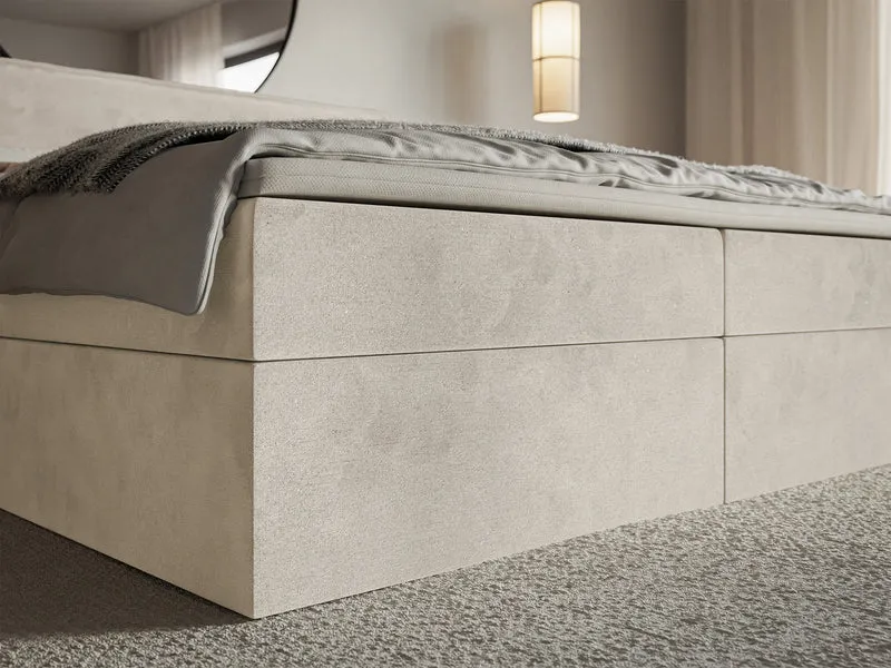Kontinentalbett 140x200 cm Softie mit Stauraum und Topper, beige Velours, wasserabweisend
