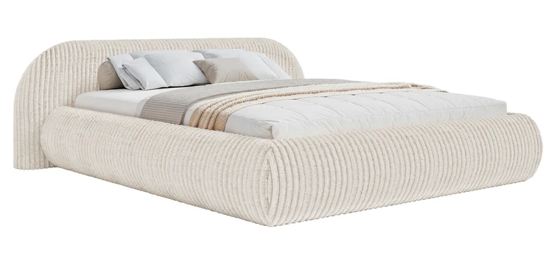 Polsterbett 180x200 cm Shels Low mit Stauraum, Metallrahmen, cremefarben, dicker Cordstoff