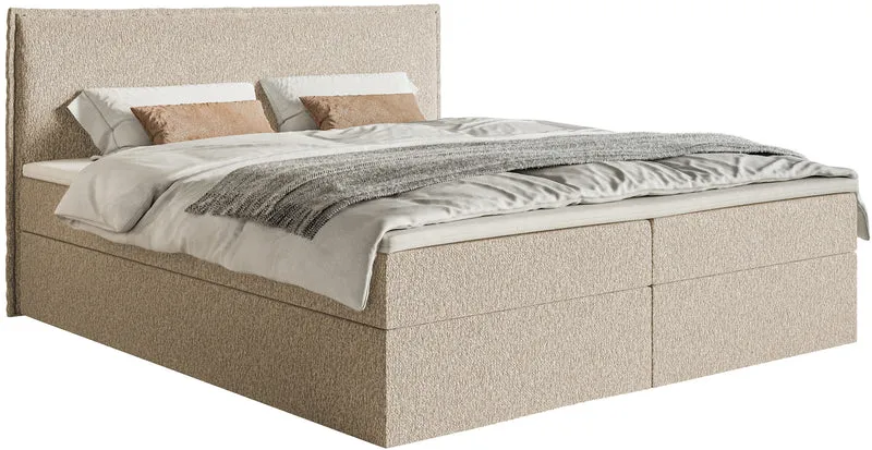 Kontinentalbett 140x200 cm Softie mit Stauraum und Topper, hellbeiger Chenille
