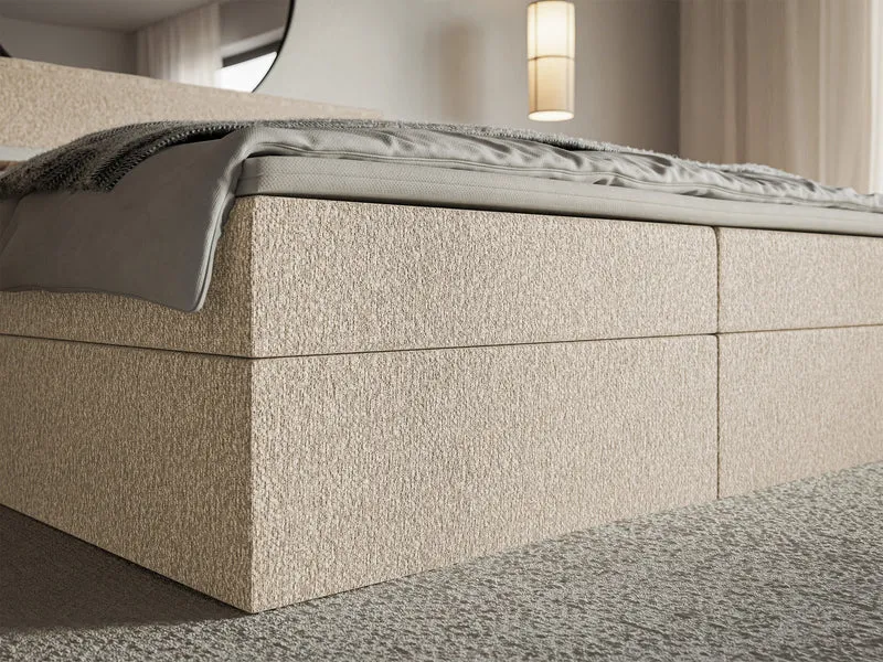 Kontinentalbett 140x200 cm Softie mit Stauraum und Topper, hellbeiger Chenille