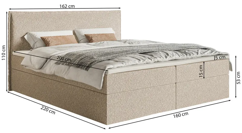 Kontinentalbett 160x200 cm Softie mit Stauraum und Topper, hellblauer Chenillestoff